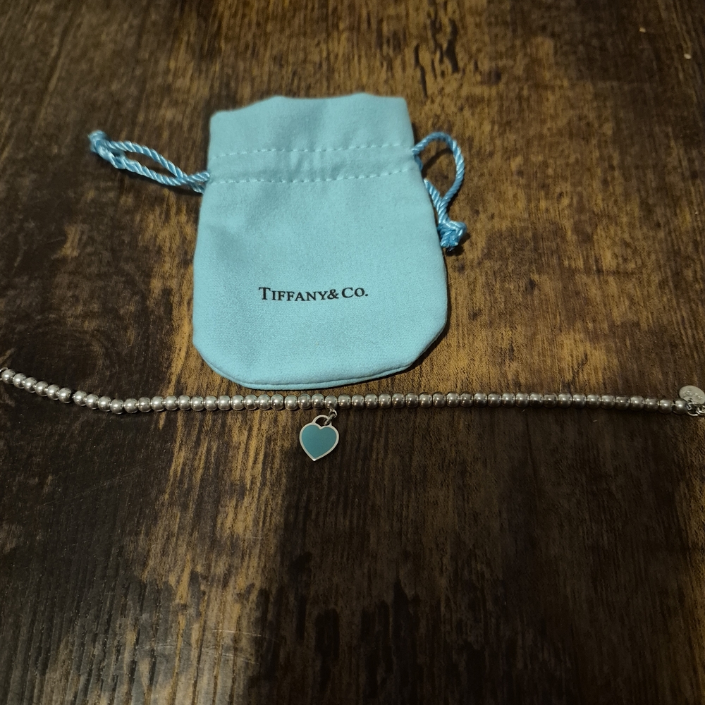Tiffany & Co. Sterling Silver Bracelet with Turquios Colored Enamel Heart Charm